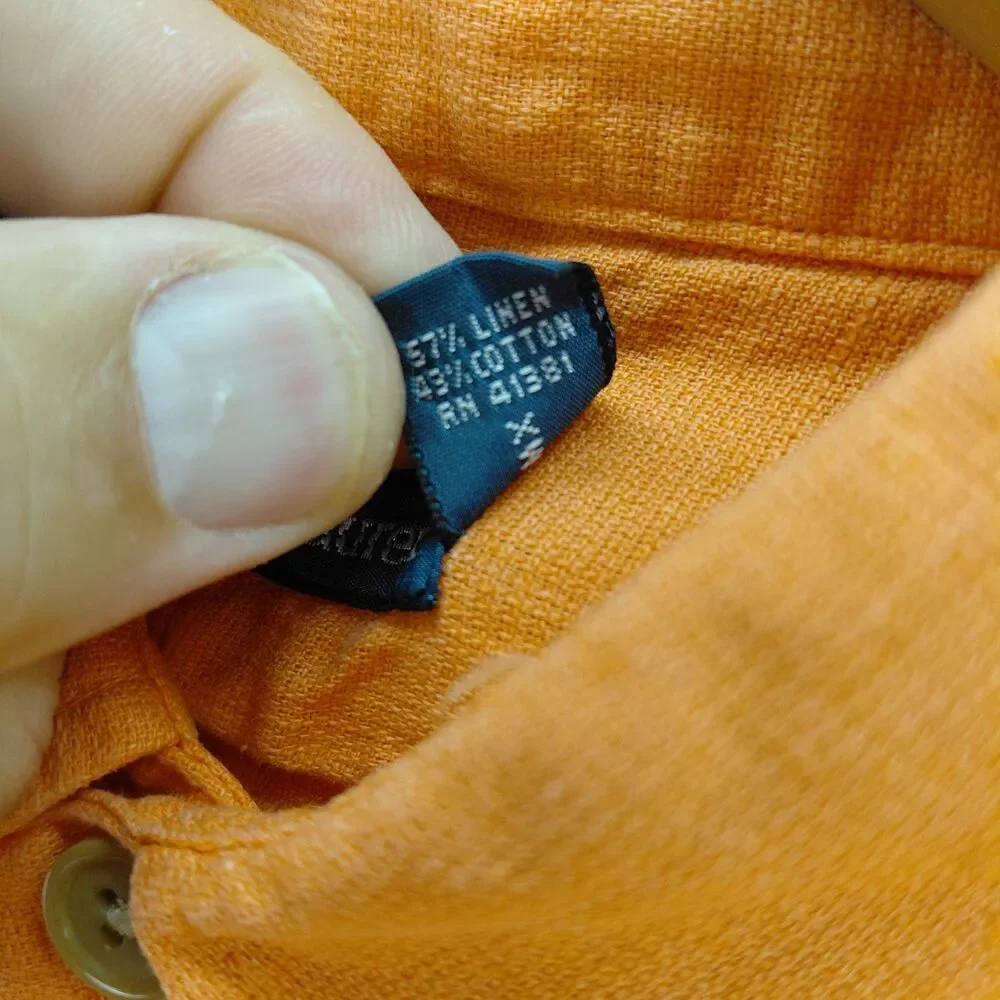 Polo Ralph Lauren Linen Blend Shirt Mens Large SS Orange Button Up Classic Fit